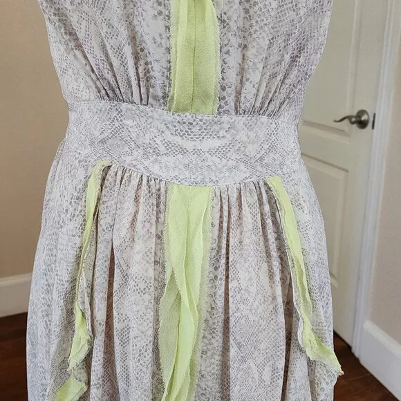 Rebecca Taylor Dress Silk A-Line Sleeveless V-Neck Midi Lined Neutral Size 0 - Picture 3 of 10